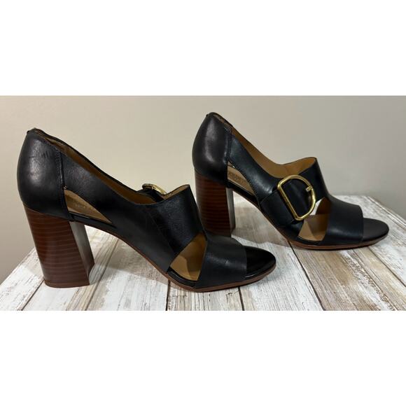 Franco Sarto Black Leather Block Heel Sandal Size 8M - Picture 5 of 9